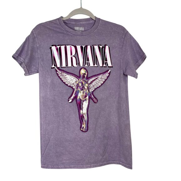 NWOT Nirvana Band Tee Purple Small 100% Cotton Licensed Merch Grunge Rock Angel - Picture 7 of 7